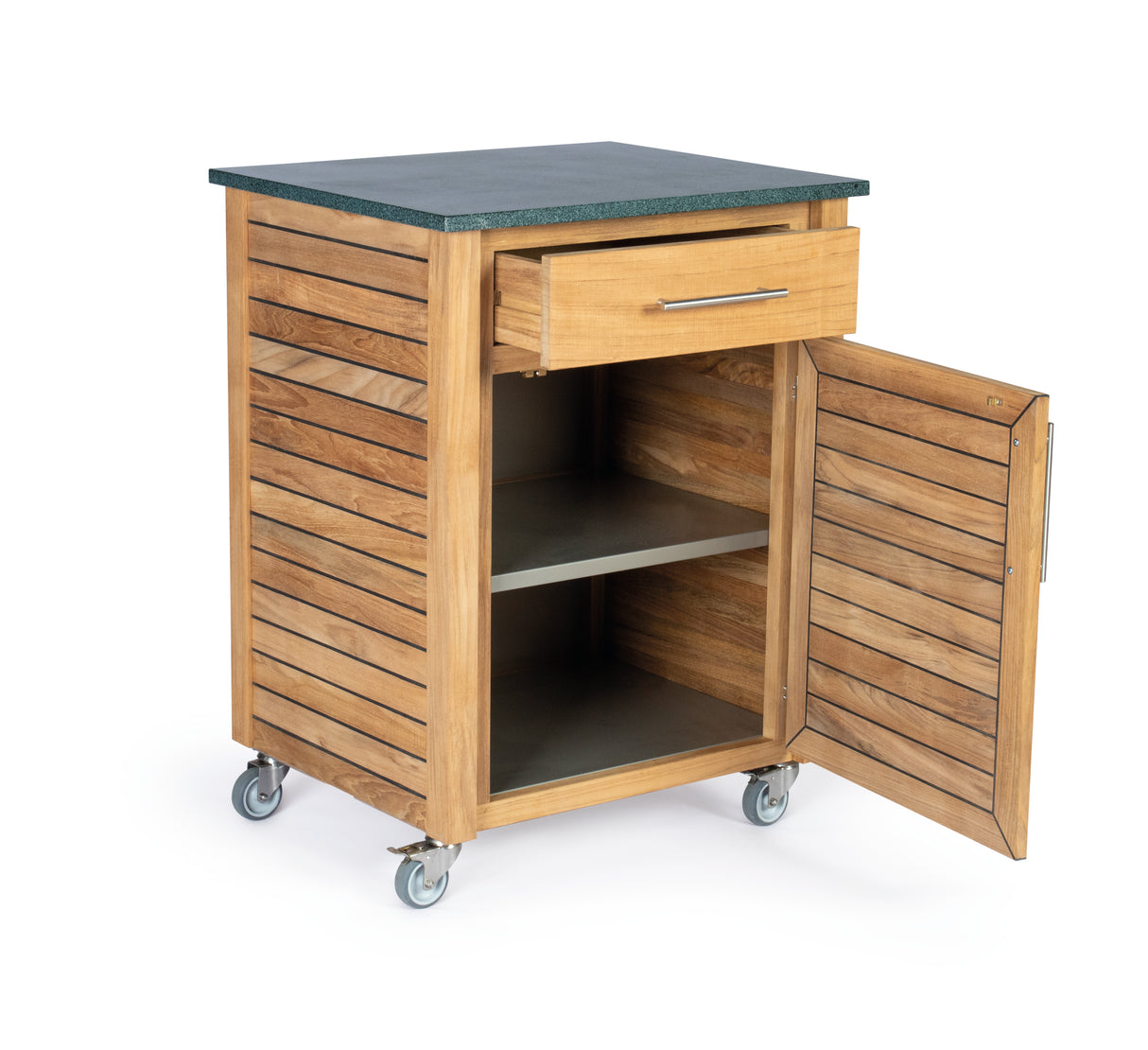 Weishäupl - Deck - 1er-Element - Anschlag rechts, 1 Schub & 1 Fachboden, mit Granitplatte matt, dunkelgrau