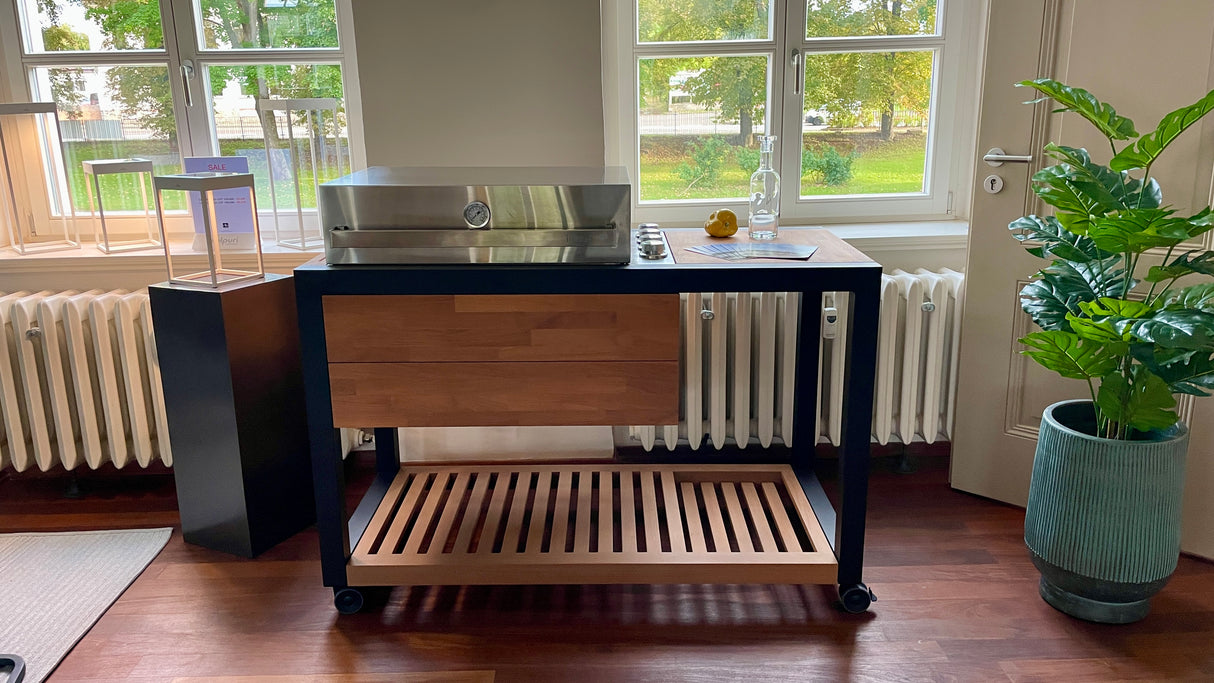 INDU+ Arvid Trolley inkl. Gasgrill mit hohen Deckel & Zusätzlichen Teppanyaki Gasgrill