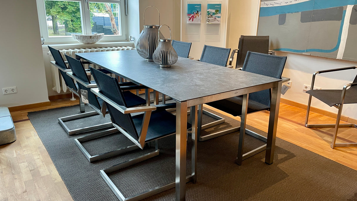 Solpuri Tischgruppe - Classic stainless steel Ausziehtisch mit 6 Allure Freischwingern
