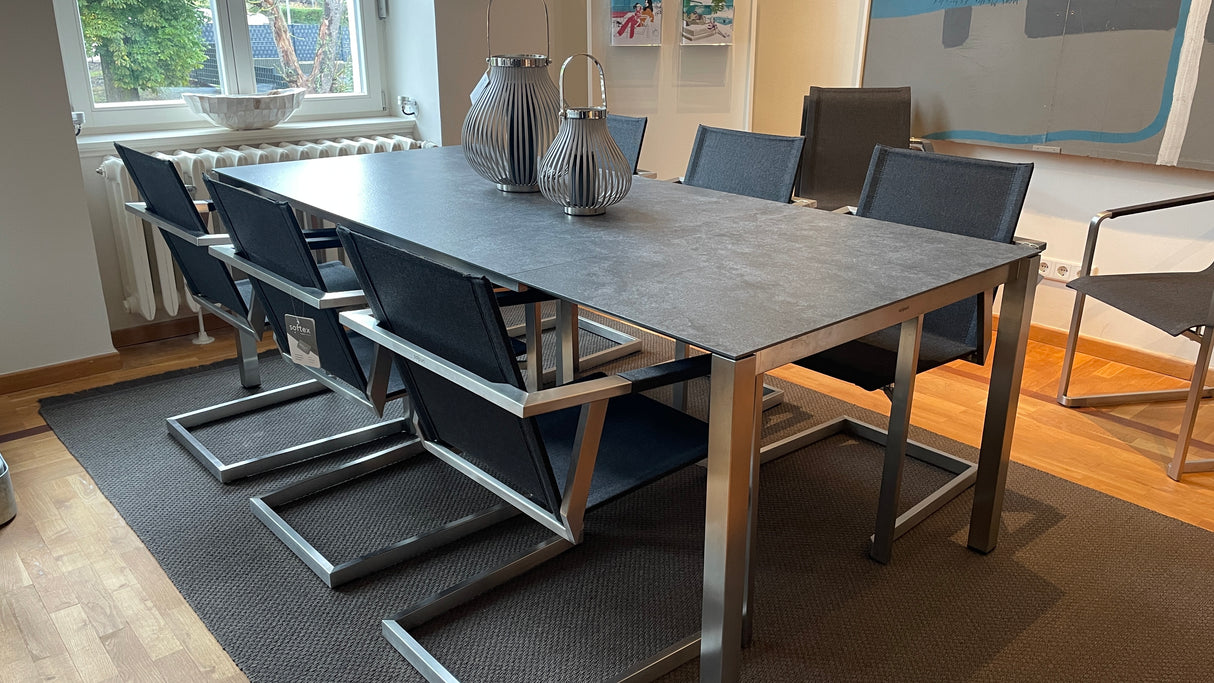 Solpuri Tischgruppe - Classic stainless steel Ausziehtisch mit 6 Allure Freischwingern
