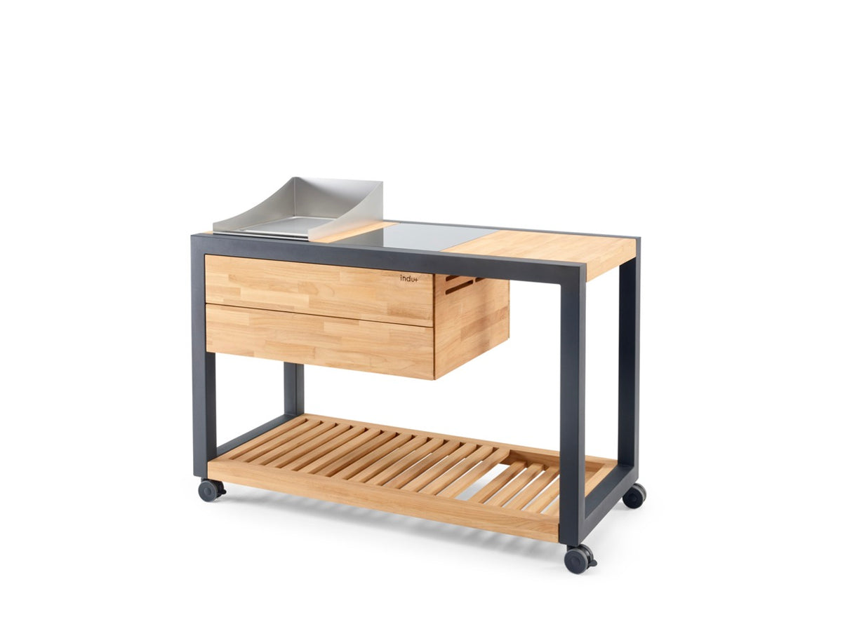 INDU+ Arvid Trolley - inkl. Teppanyaki Kochfeld 38, passenden Spritzschutz & Multiplex Induktionskochfeld
