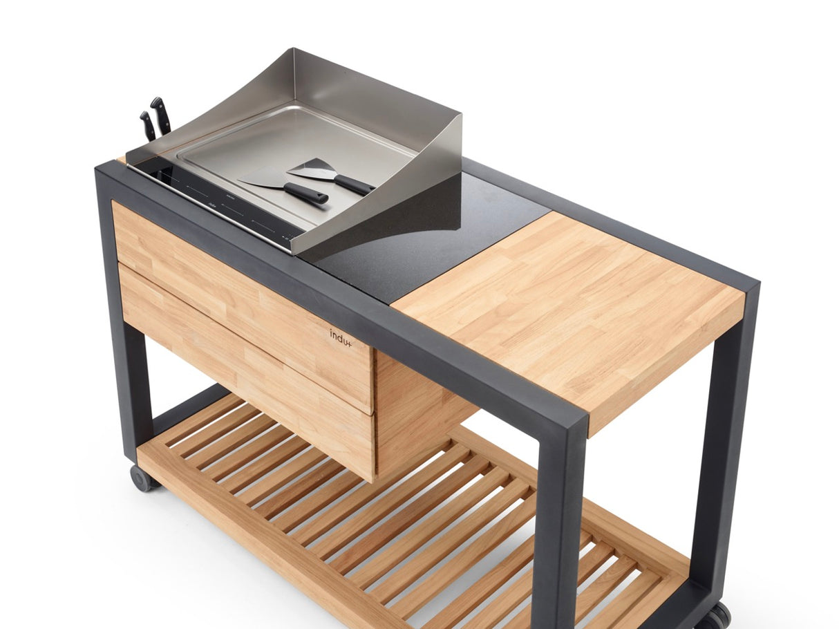 INDU+ Arvid Trolley - inkl. Teppanyaki Kochfeld 58, passenden Spritzschutz & Granit - Rahmen