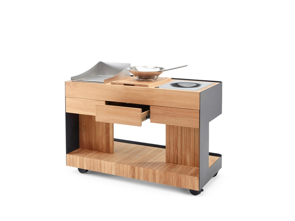 INDU+ Bilba Trolley - inkl. Teppanyaki Kochfeld 38, passenden Sprtitzschutz & Wok Kochfeld