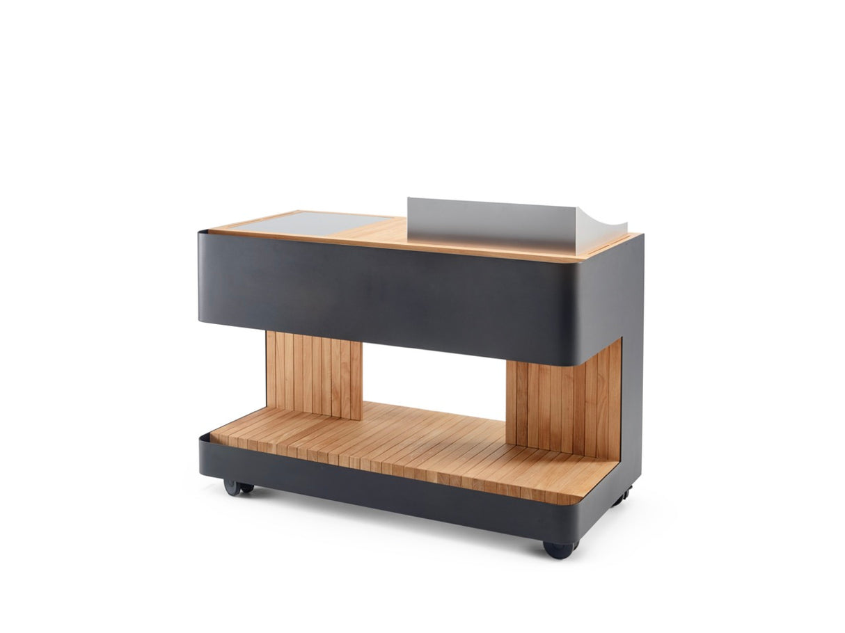 INDU+ Bilba Trolley - inkl. Teppanyaki Kochfeld 58, passenden Sprtitzschutz, Multiflex Kochfeld & Teak Rahmen