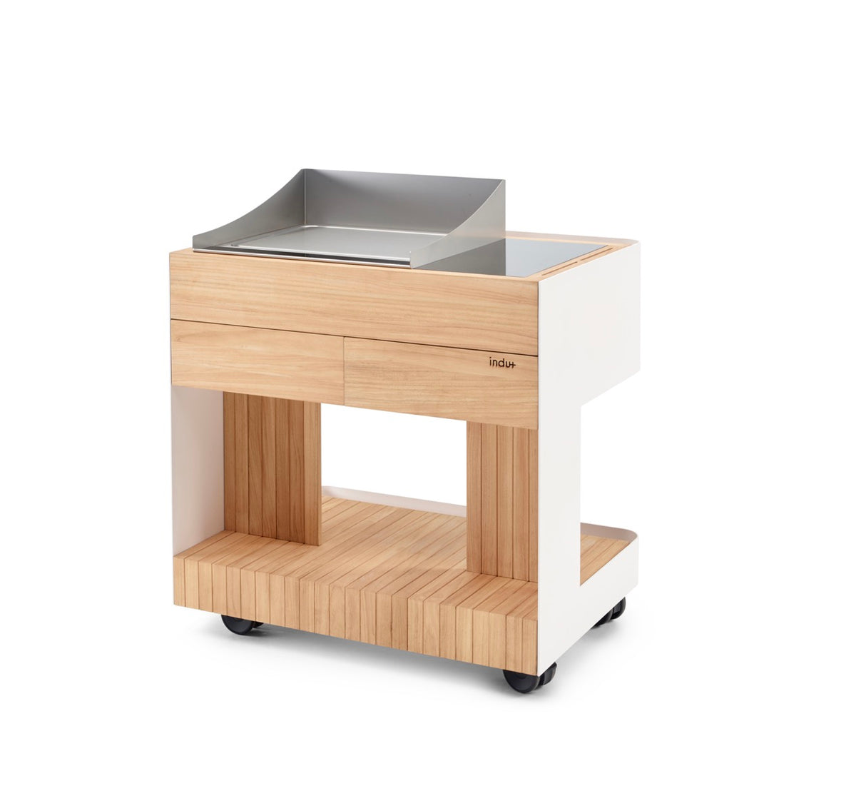 INDU+ Intas Trolley - inkl. Teppanyaki Feld 58, passenden Spritzschutz & Granit - Rahmen
