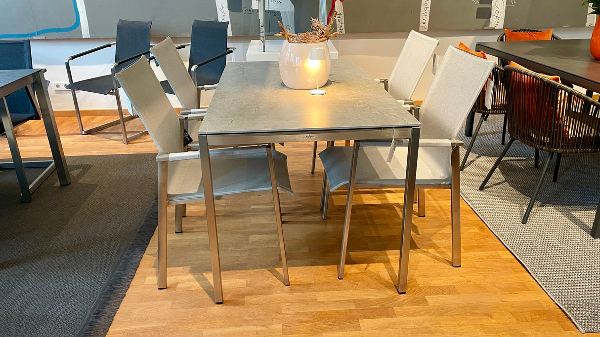 Solpuri Tischgruppe - Classic stainless steel  Dining Tisch mit 4 Dance Stühlen