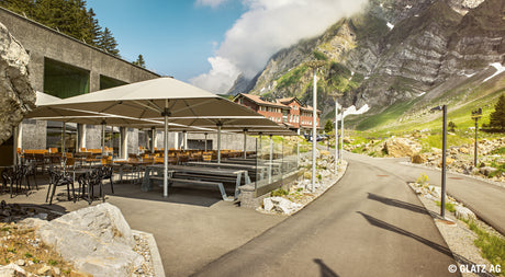 Glatz Großschirm - PALAZZO Noblesse/E, Gestell Aluminium natureloxiert, 450 x 350 cm - 600 x 500 cm, mit Kurbel - rechteckig