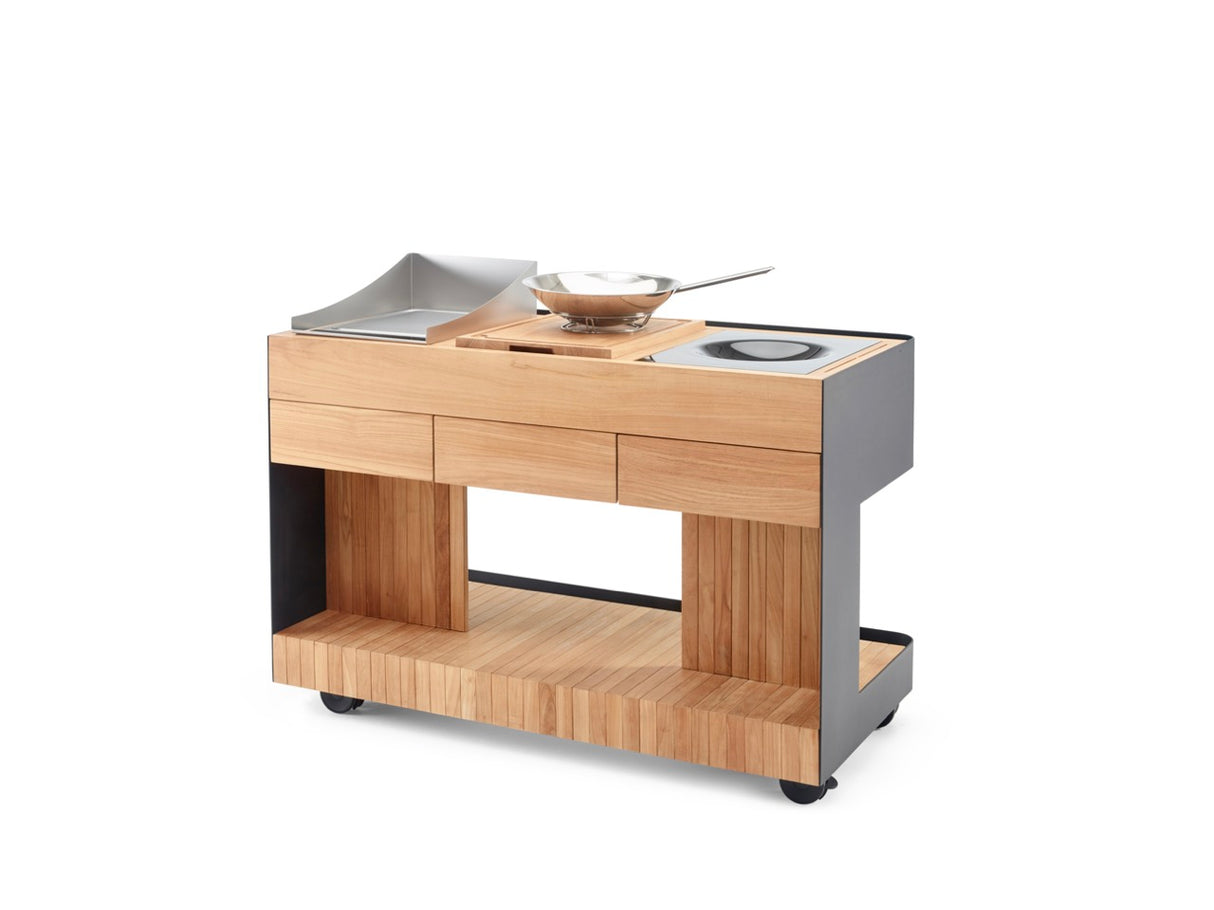 INDU+ Bilba Trolley - inkl. Teppanyaki Kochfeld 38, passenden Sprtitzschutz & Wok Kochfeld