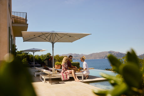 Glatz Gastronomieschirm - FORTELLO Pro, Gestell Aluminium natureloxiert, 350 x 350 cm / 400 x 400 cm / 400 x 300 cm,